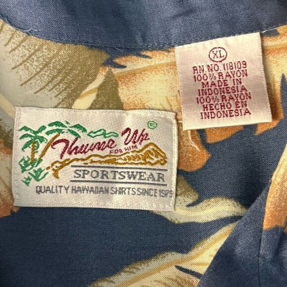 NWT—XL Vintage Thums Up for Him Hawaiian Shirt Short Sleeve Button Down Blue Sum - Picture 2 of 6